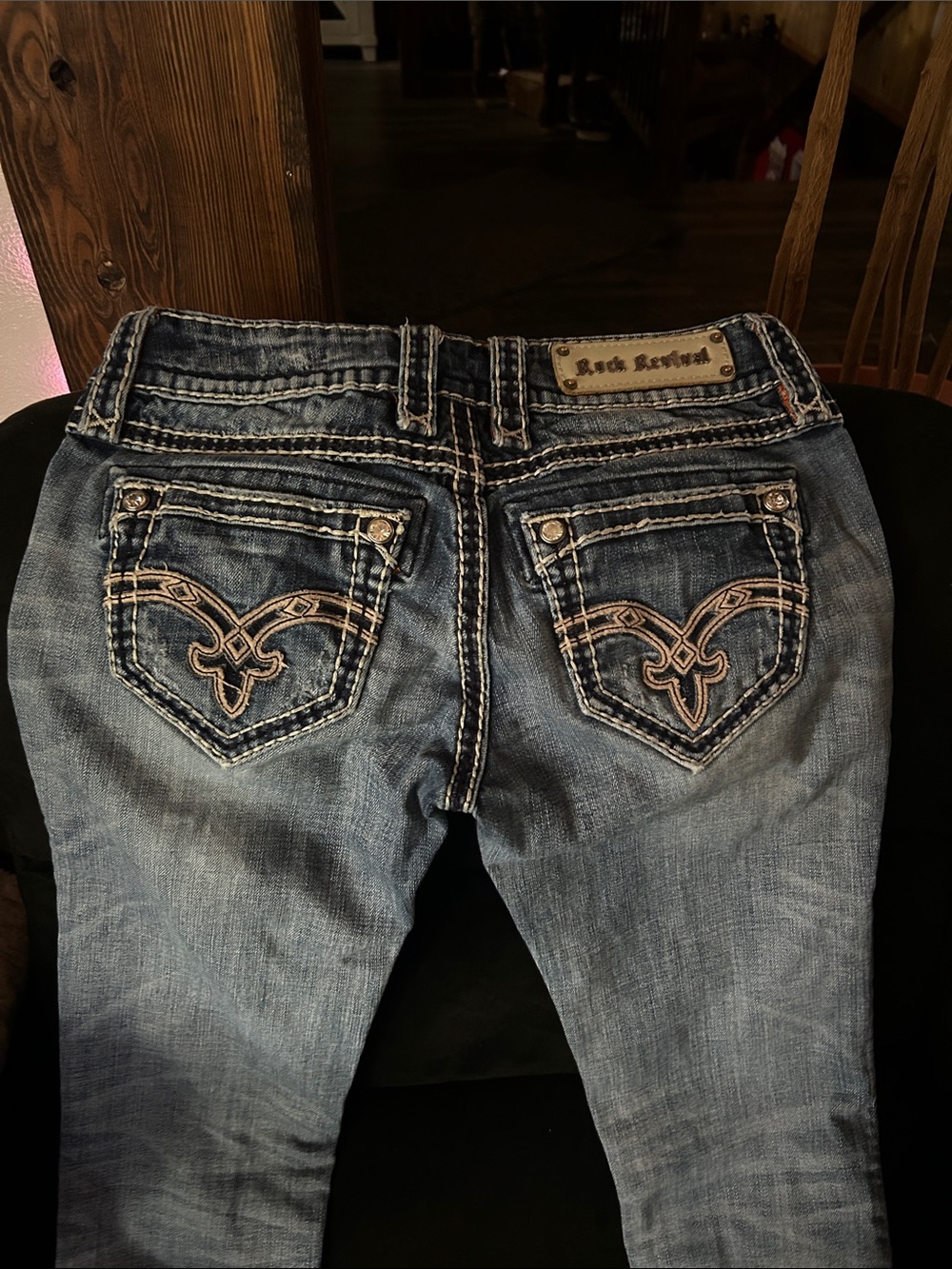 Rock Revival Faded Blue Embroidered Pocket Jeans - Picture 4 of 7